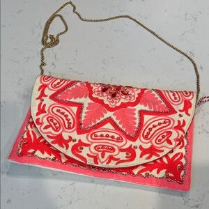 Vibrant Pink and Cream Embroidered Clutch